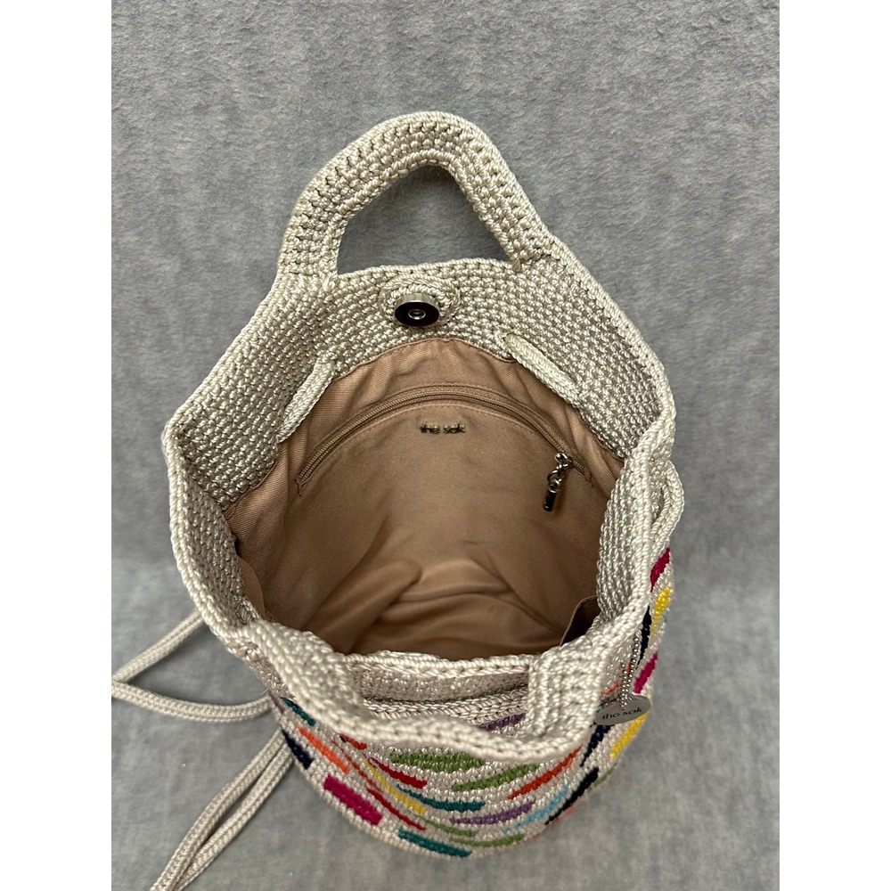 The Sak Dylan Crocheted Backpack Prisma Tile Pattern Multicolor on Beige - Picture 6 of 10